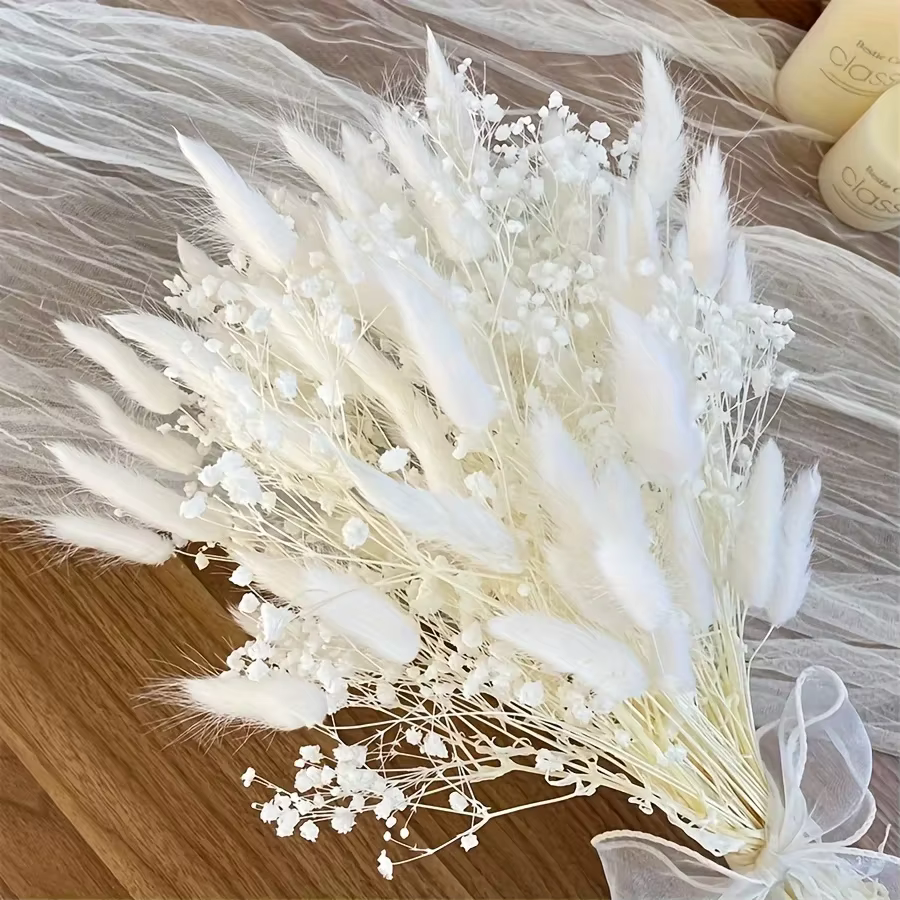 Bouquet de fleurs séchées blanches Gypsophila Boho Pampas