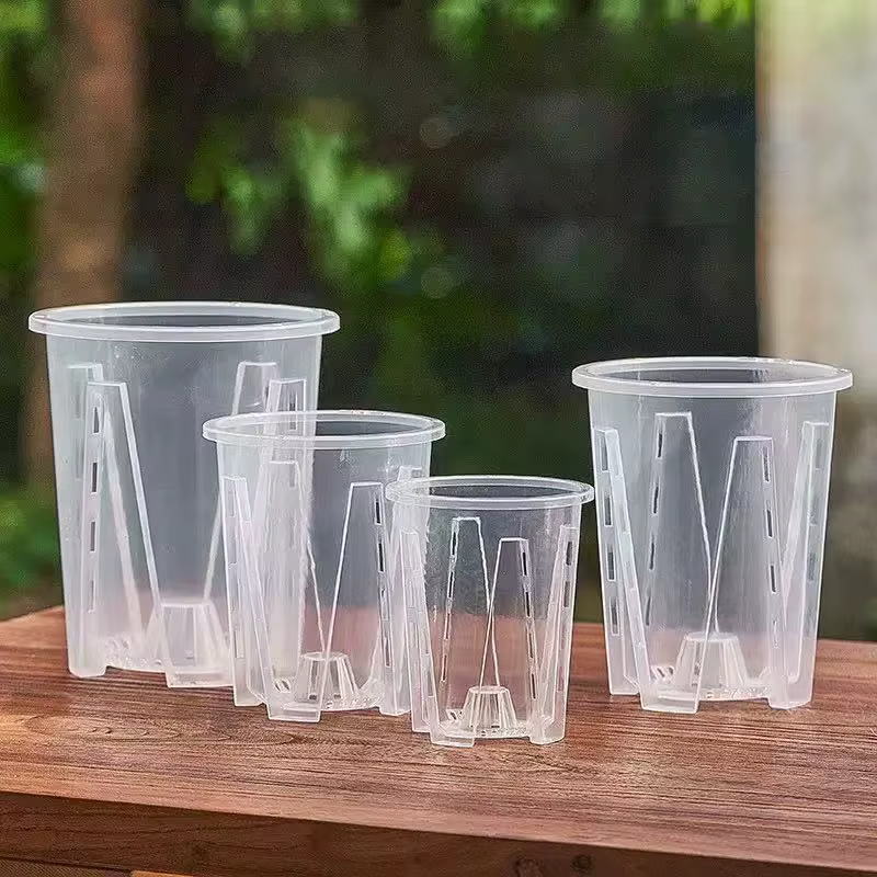 Pot de fleurs en plastique PP transparent respirant avec trous d'aération pour orchidées