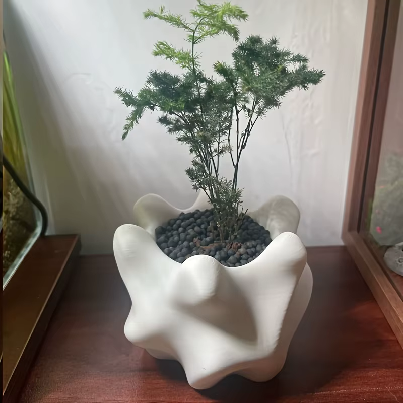 Pot de fleurs géométrique rétro moderne pour intérieur/extérieur avec trou de drainage - Pot de plante de forme