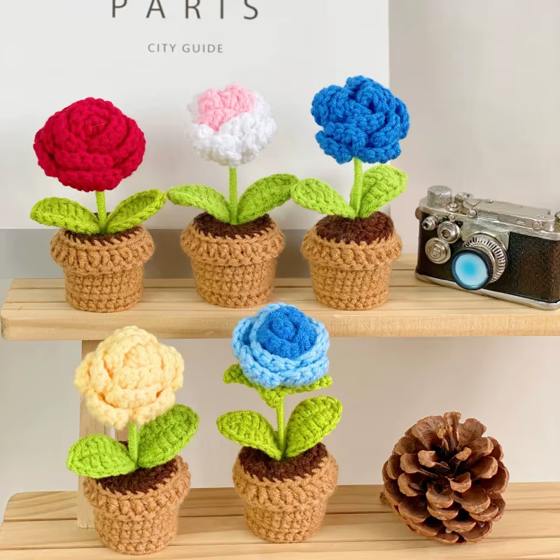 Garniture au Crochet Tuilp Rose Daisy tournesol en pot tricoté fleur bureau décoration mariage saint valentin cadeau pour les invités 2026