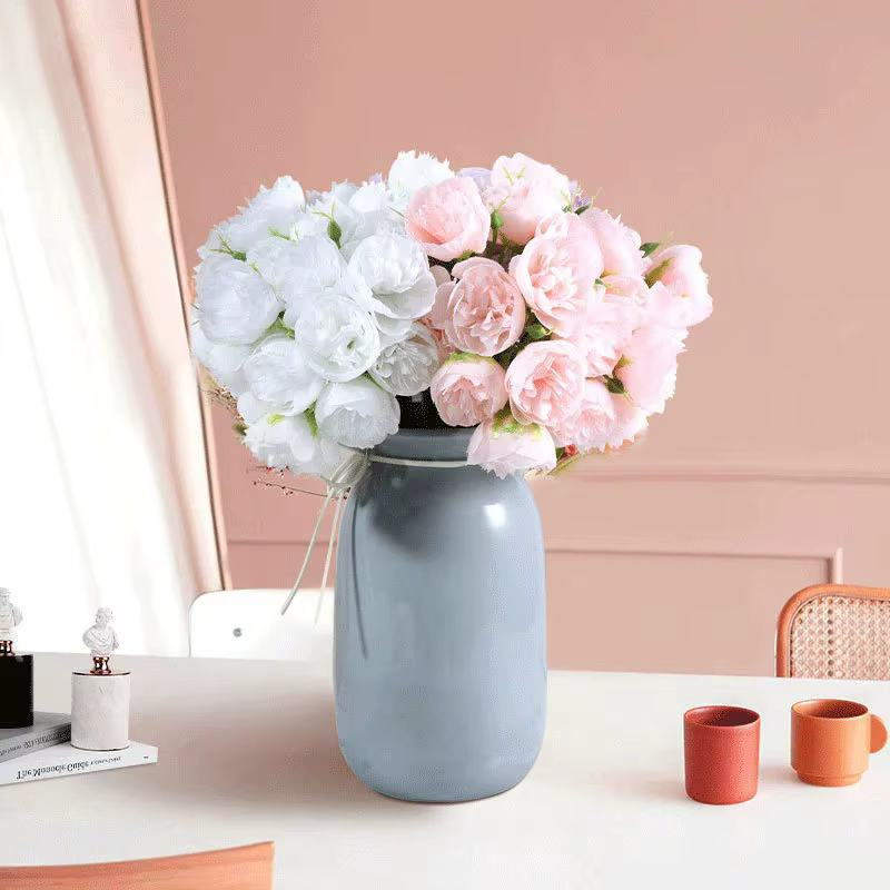 Rose Rose pivoine fleurs artificielles Bouquet de soie 27 têtes Roses fausse fleur pour Vase de Table organiser les plantes de décoration de mariage à la maison