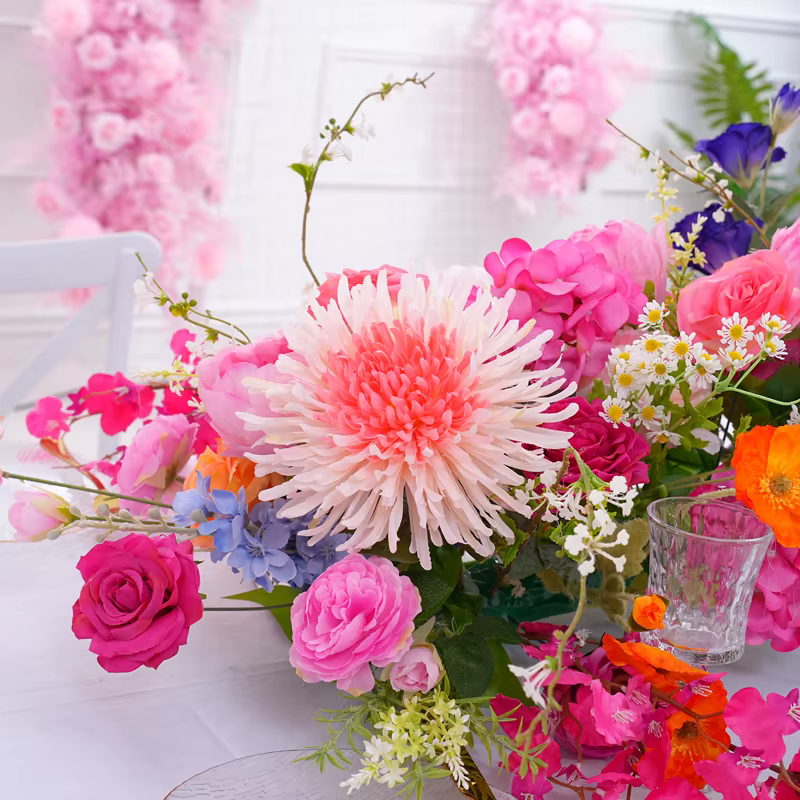 Composition florale rose vif