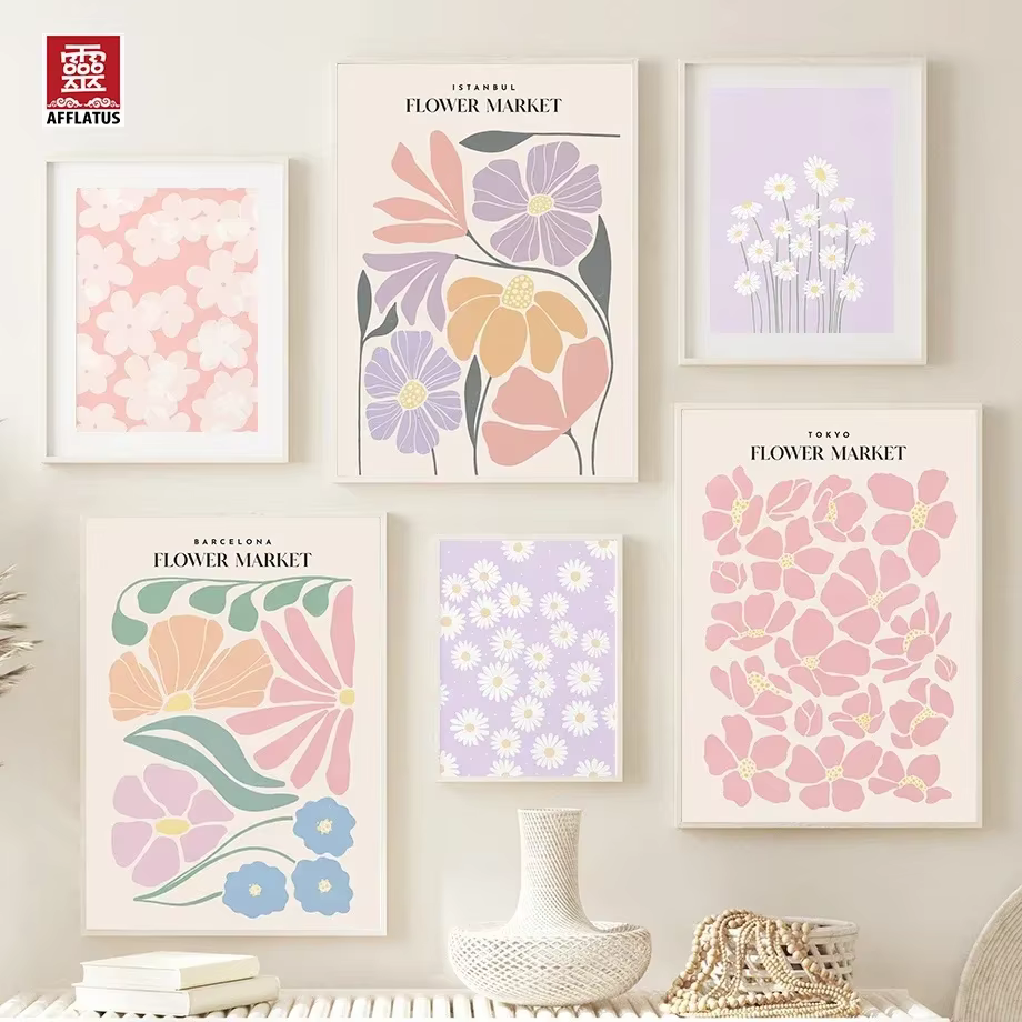 Art mural sur toile de marché aux fleurs colorées et fraîches - Forme de fleur