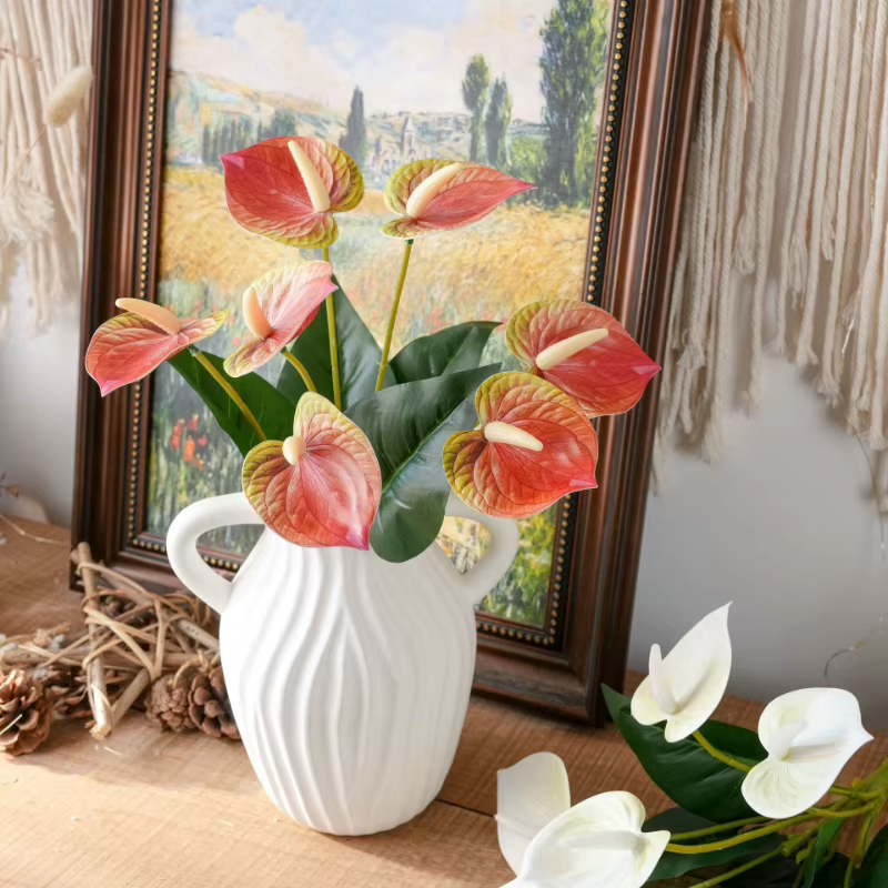8 pièces de fleurs artificielles en plastique Anthurium