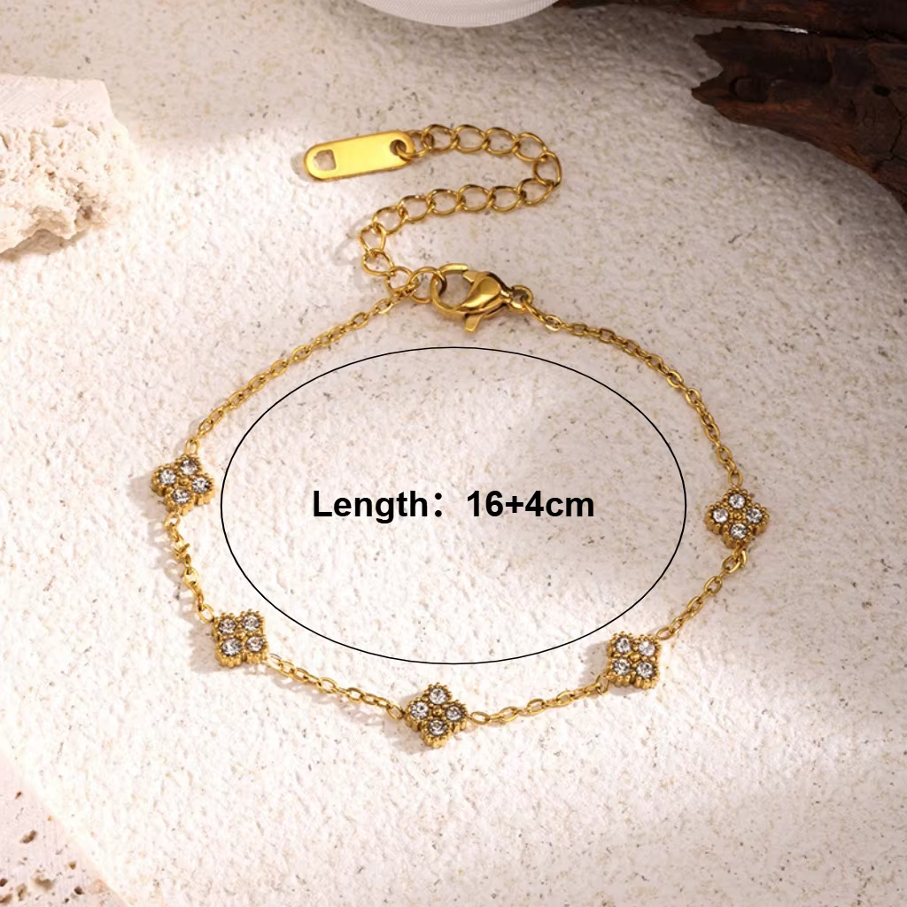 Bracelet de luxe en zircon couleur or avec motif floral - Bijoux en acier inoxydable pour femme, hypoallergénique, idéal pour cadeau et accessoires de fête