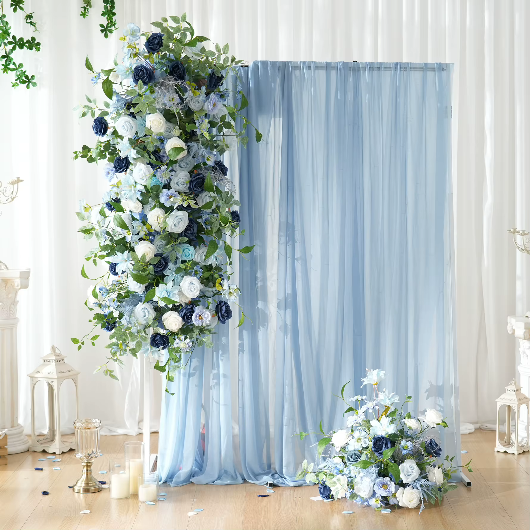 CHUXIN C9076 Guirlande de fleurs artificielles roses bleues et feuilles vertes pour arrangements de mariage