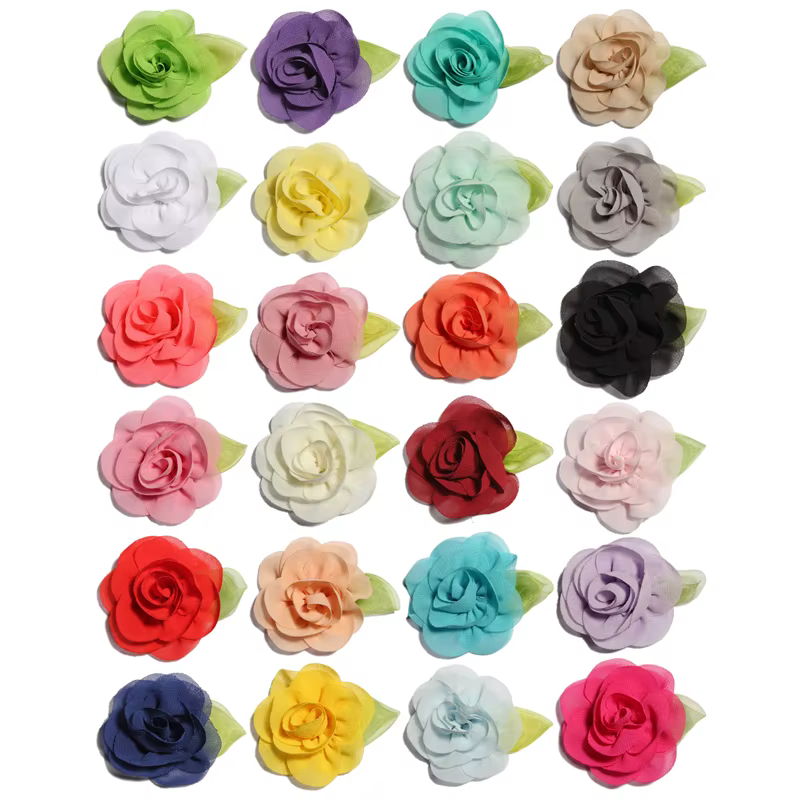 Fleurs en mousseline de soie pour décoration de mariage, 10 pièces, 5.5cm, tissu décoratif pour nouveau-né, avec feuilles, pour la maison, le jardin