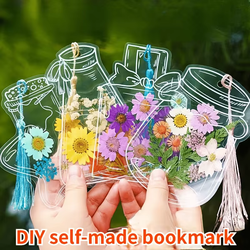 Marque-pages transparents à fleurs séchées