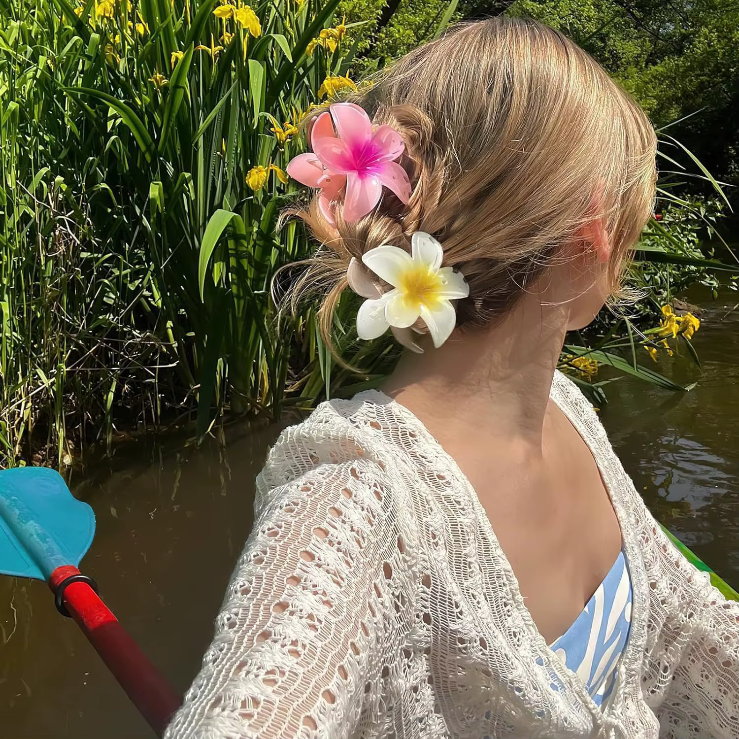 Pince à cheveux en plastique à fleur rouge pour femmes, griffes douces Frangipanier, pince à crabe, Barrette, support queue de cheval, accessoires pour couvre-chef