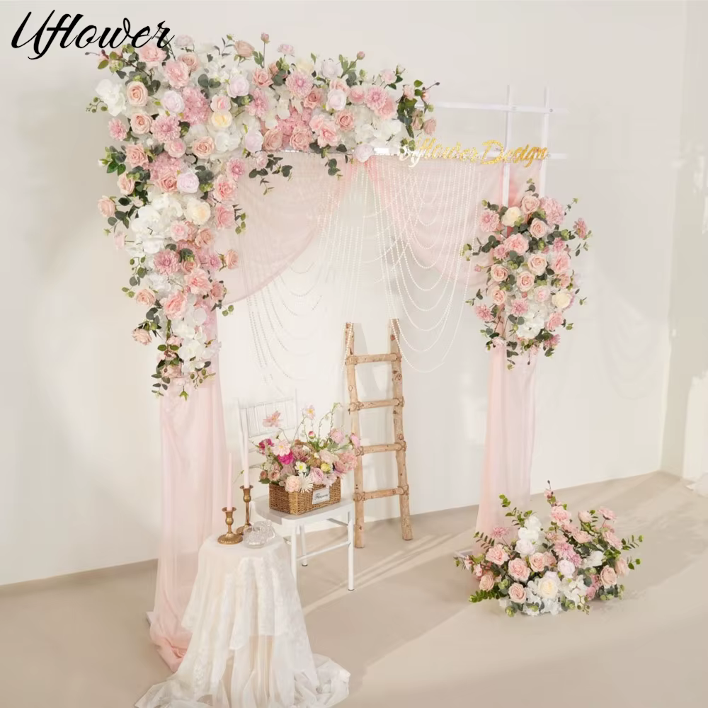 Uflower – fleurs artificielles roses, décor de mariage, arrière-plan de bienvenue, Art Floral suspendu, accessoires de rangée de fleurs, boule de fleurs leader sur la route