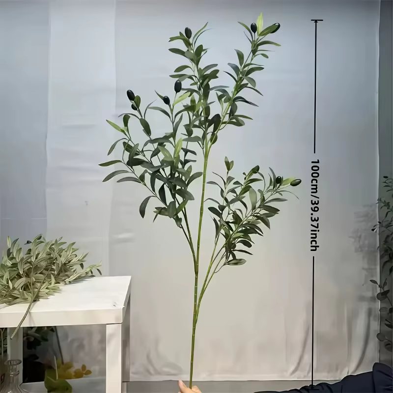 Grand olivier artificiel - Branches d'olivier vertes artificielles - Plante verte artificielle - Faible entretien -