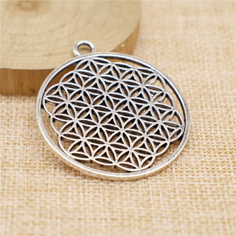 WYSIWYG 2 pièces 47x42mm pendentif graine de vie ronde pendentif fleur de vie breloque géométrie sacrée breloque Mandala