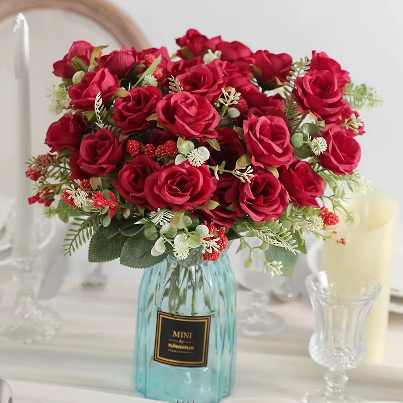 Bouquet de roses artificielles en soie