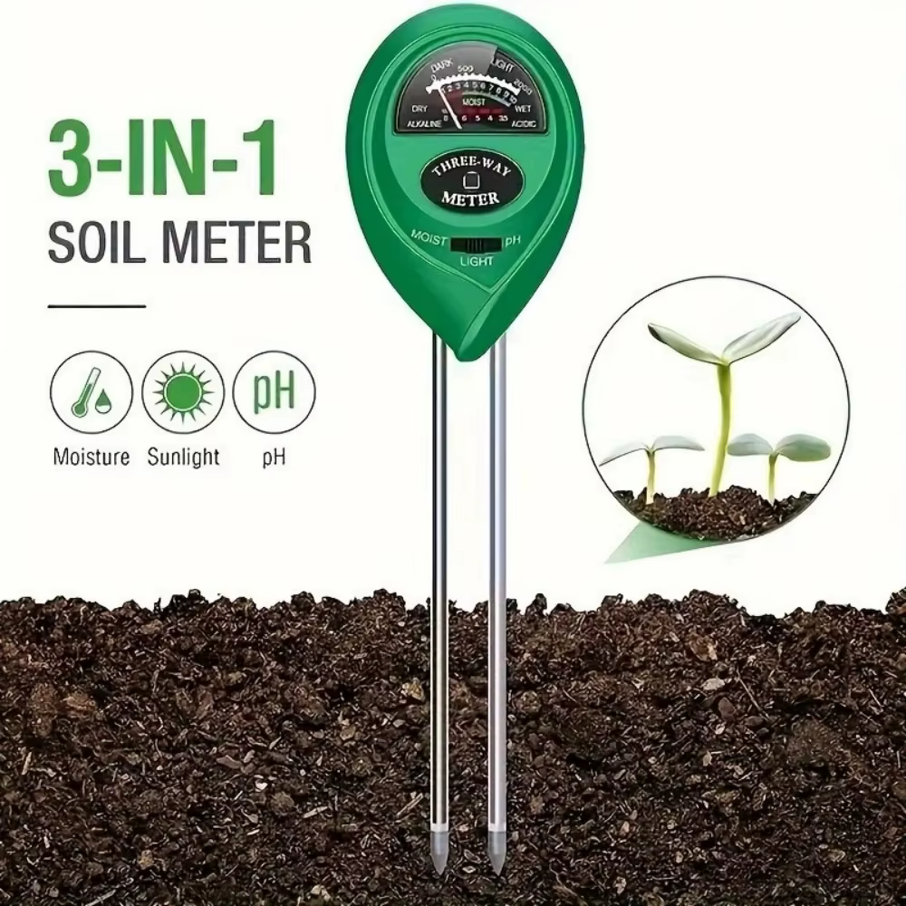 Testeur de sol 3-en-1 : humidité, luminosité et pH – Outil de mesure de l'acidité de l'eau pour plantes de jardin, fleurs et plantes en pot