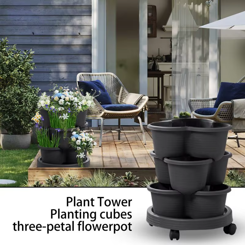Jardinière empilable à fraises, Pot tour empilable Vertical, jardinière de jardinage avec roues amovibles pour fleurs succulentes