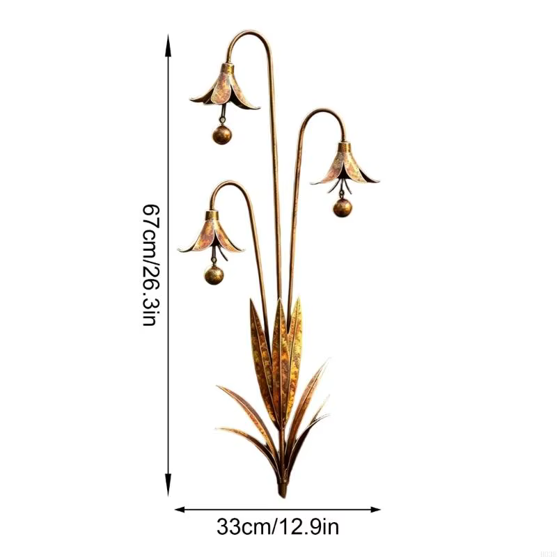 Élément jardin en fer durable construit avec 3 fleurs complexes placement facile B03E