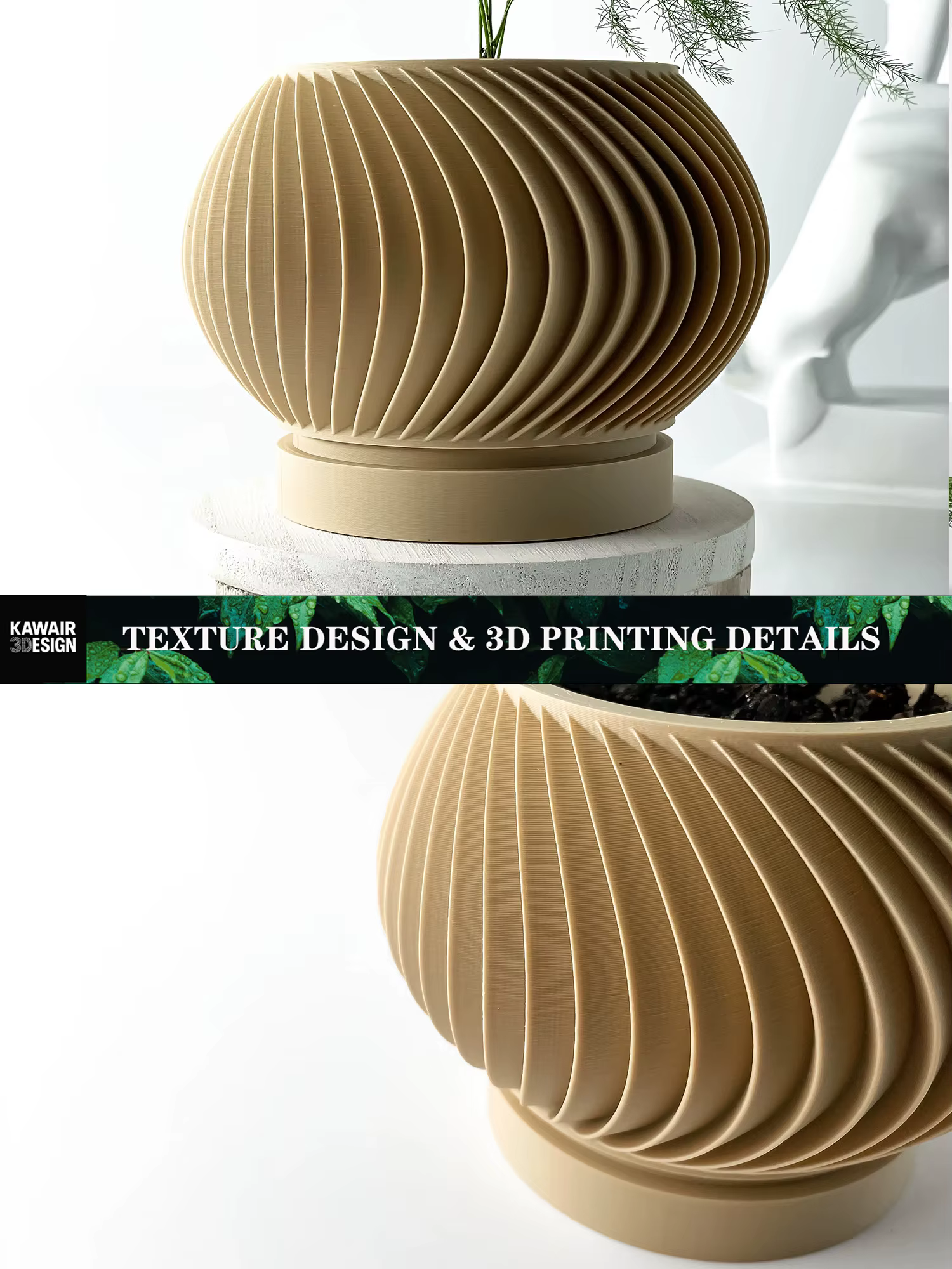 Pot à plantes moderne et minimaliste imprimé en 3D - Pot à fleurs biodégradable pour la décoration d'intérieur