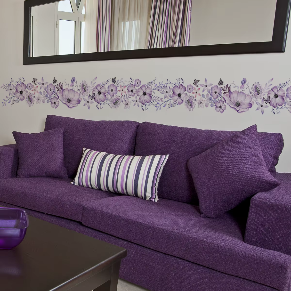 Autocollant mural de vigne florale violette