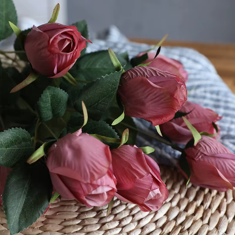 Bouquet de roses artificielles à 9 têtes d'aloès vert