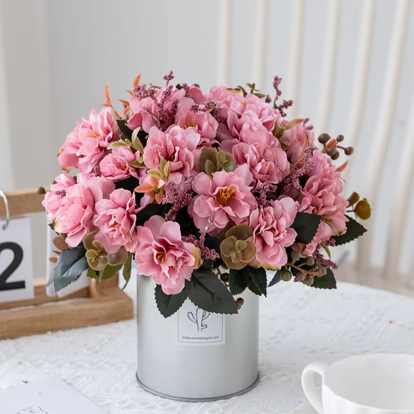 Fleurs artificielles Scrapbooking Soie Cerise Vase Accueil Salle Table Décor Extérieur Mariage Jardin Bouquet Bricolage Festival Couronne