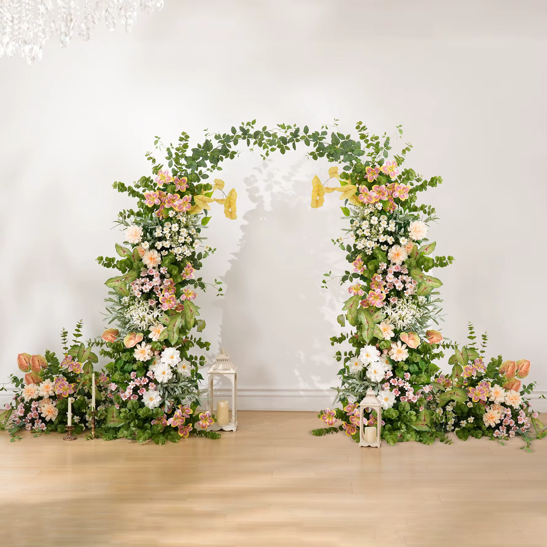 Angela fleur A9028 verdure tropicale Lily Arrangement Floral toile de fond de mariage corne arc décor événement scène sol fournitures de fleurs