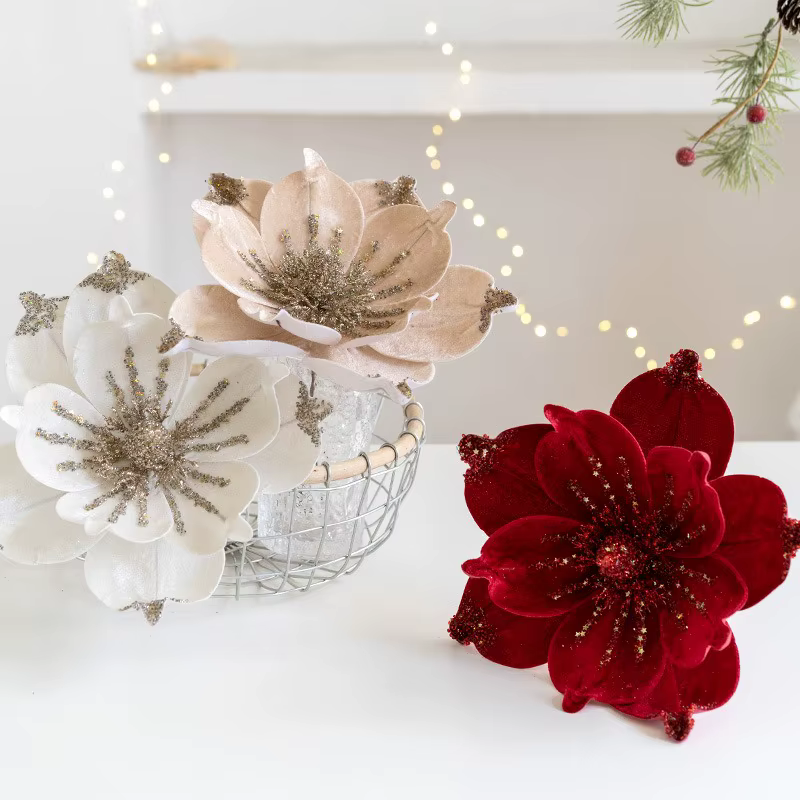 1 pièce de noël Poinsettia paillettes fleur arbre