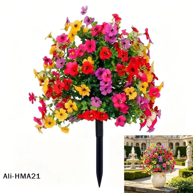 【H】Fleur artificielle, pétoniennes artificielles avec piquet de fixation au sol