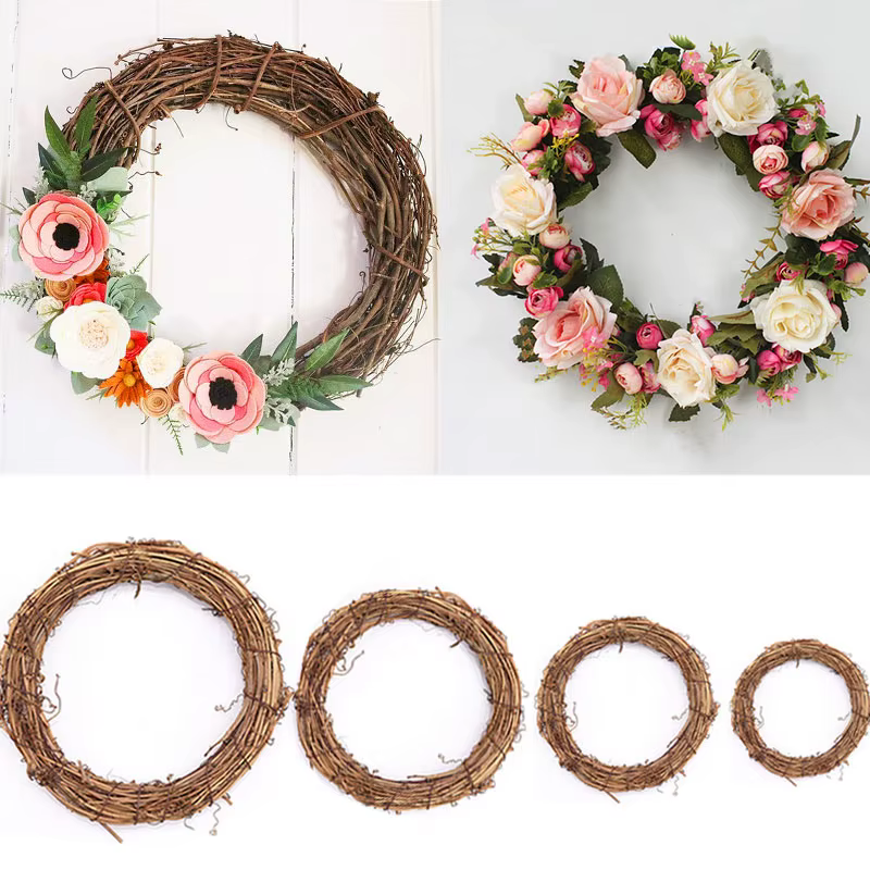 Couronne de décoration de mariage en rotin naturel