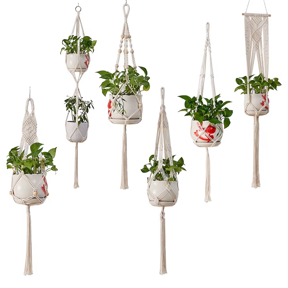 Paniers de suspension de plantes en macramé faits à la main