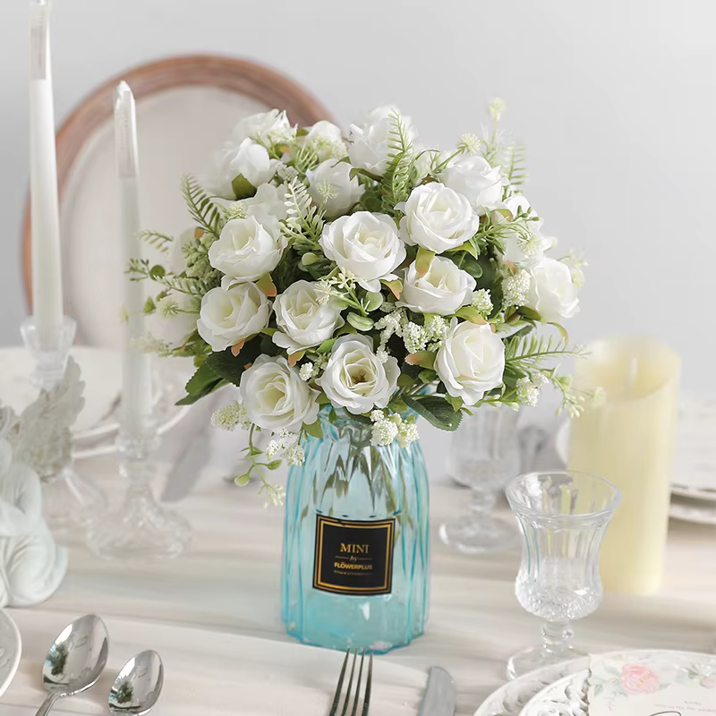 Bouquet de pivoines artificielles en soie blanche