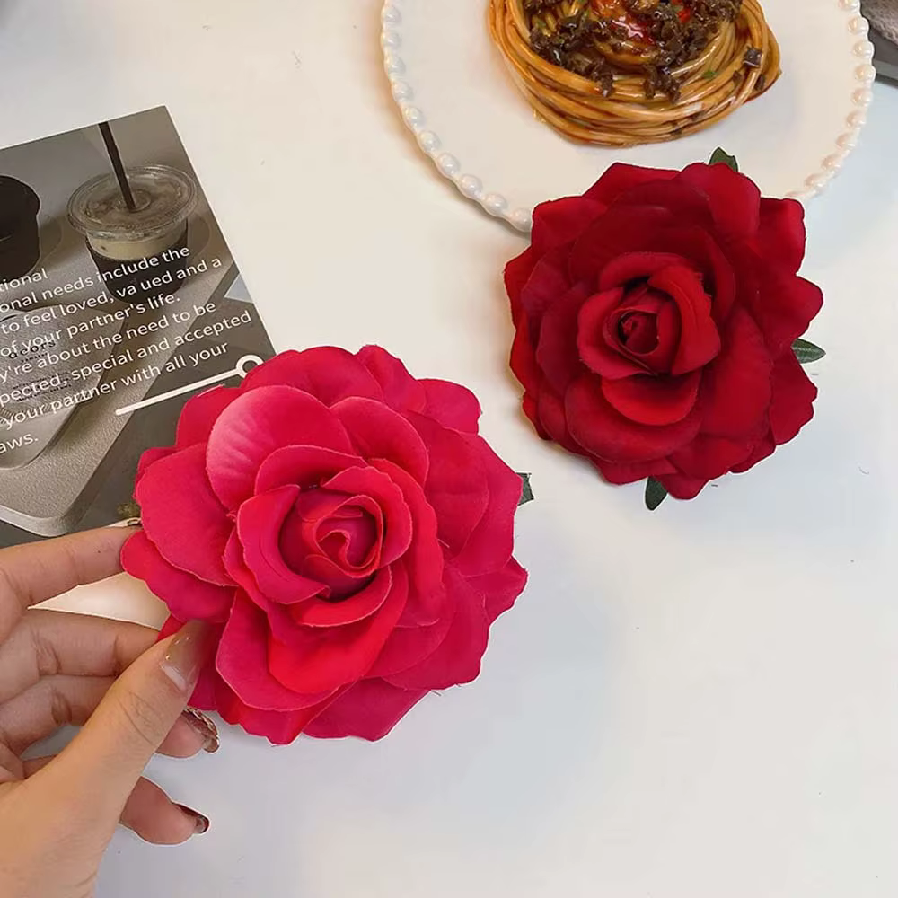 Pince à cheveux fleur rose rouge rétro pour femme, épingle à cheveux artificielle, pince latérale, coiffure en cordon pour patients, accessoires pour cheveux de mariage