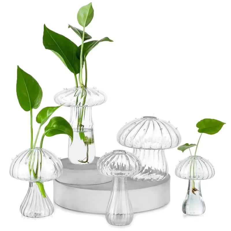 5Pcs Glass Mushroom Flower Vase Cute Colored