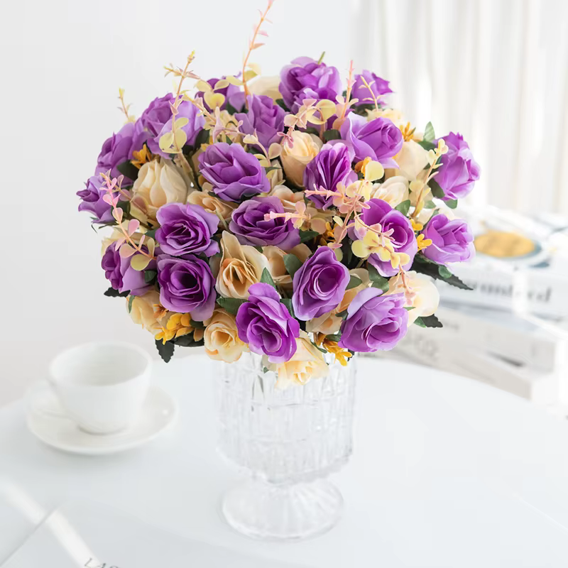 Mini Roses artificielles en soie à 12 têtes
