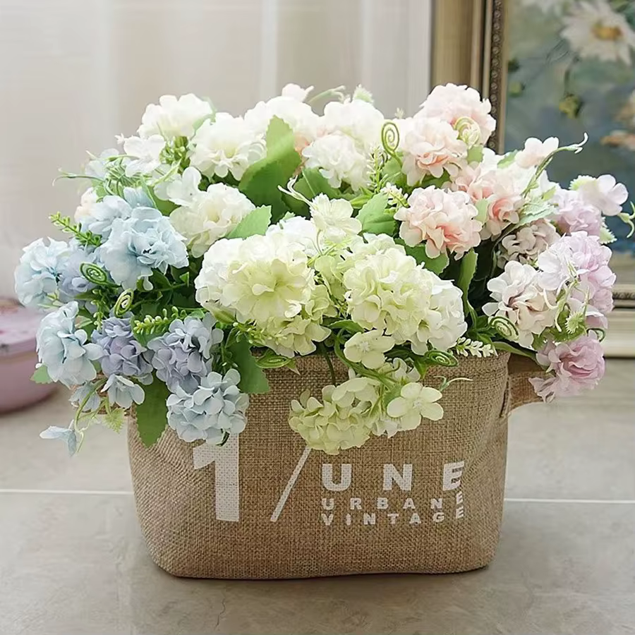 Fleur artificielle 5 Fourche Bouquet De Soie Oeillet Printemps Boule Chanceux Simulation Faux Maison Doux Robe Paysage