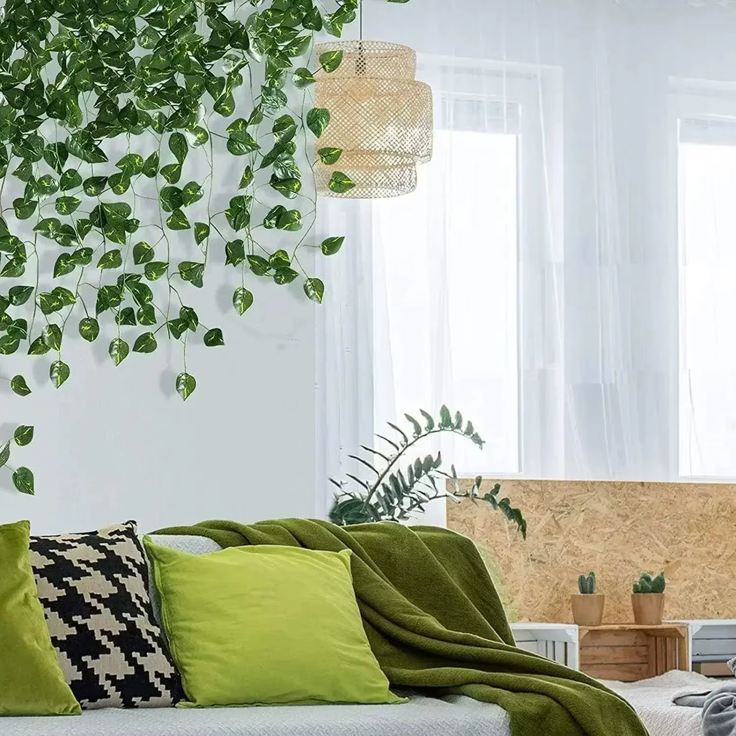 Guirlande de feuilles de lierre artificielles vertes