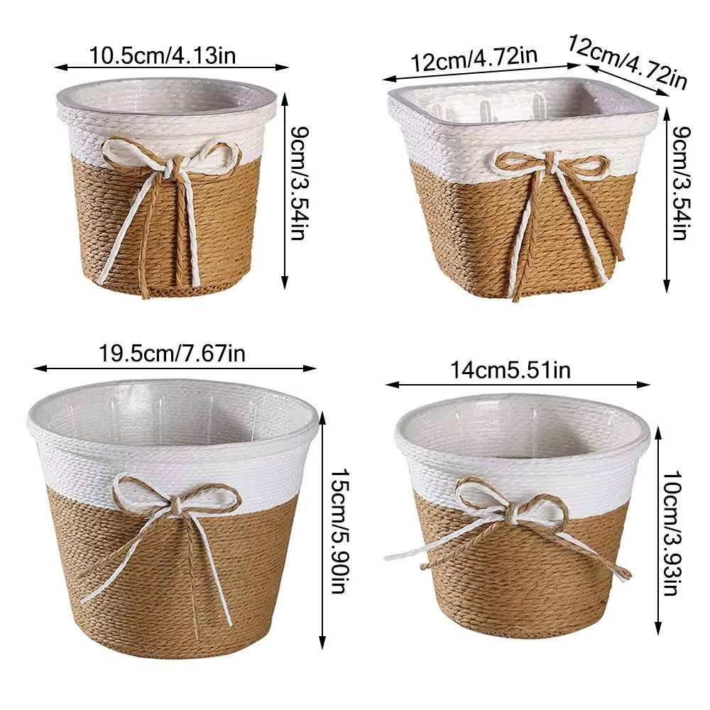 Pot de fleurs tressé en corde de papier