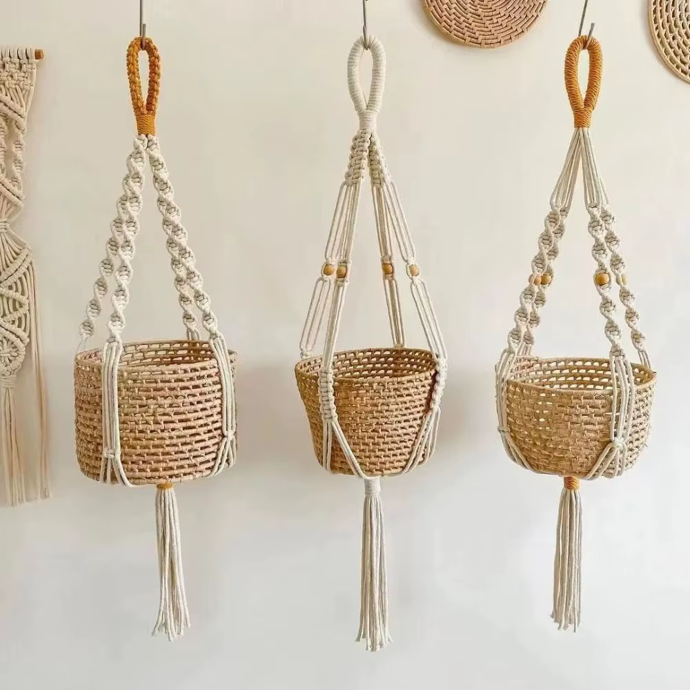 Plateau Boho coton corde cintre Pot de fleur jardinage 4 pieds porte-Pot