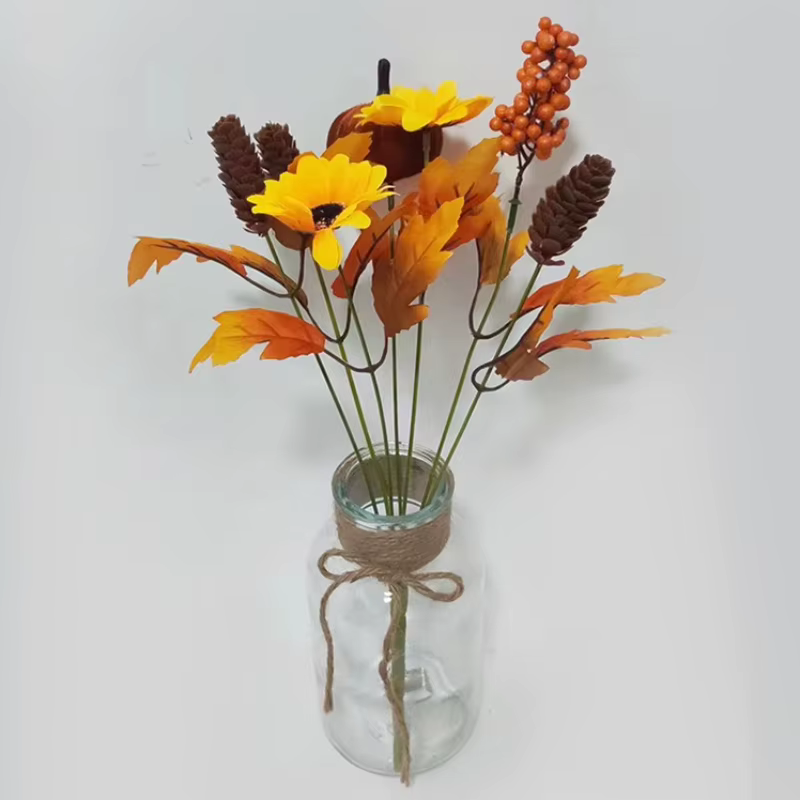 Décor de jardin Simulation feuilles d'érable tournesols Bouquet Orange noël Halloween décoration d'auditorium fleurs artificielles