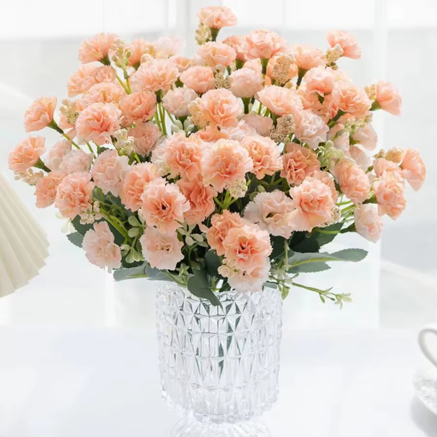 Fleurs artificielles 5 fourches 15 têtes petite œillet pour décoration d'arche de mariage
