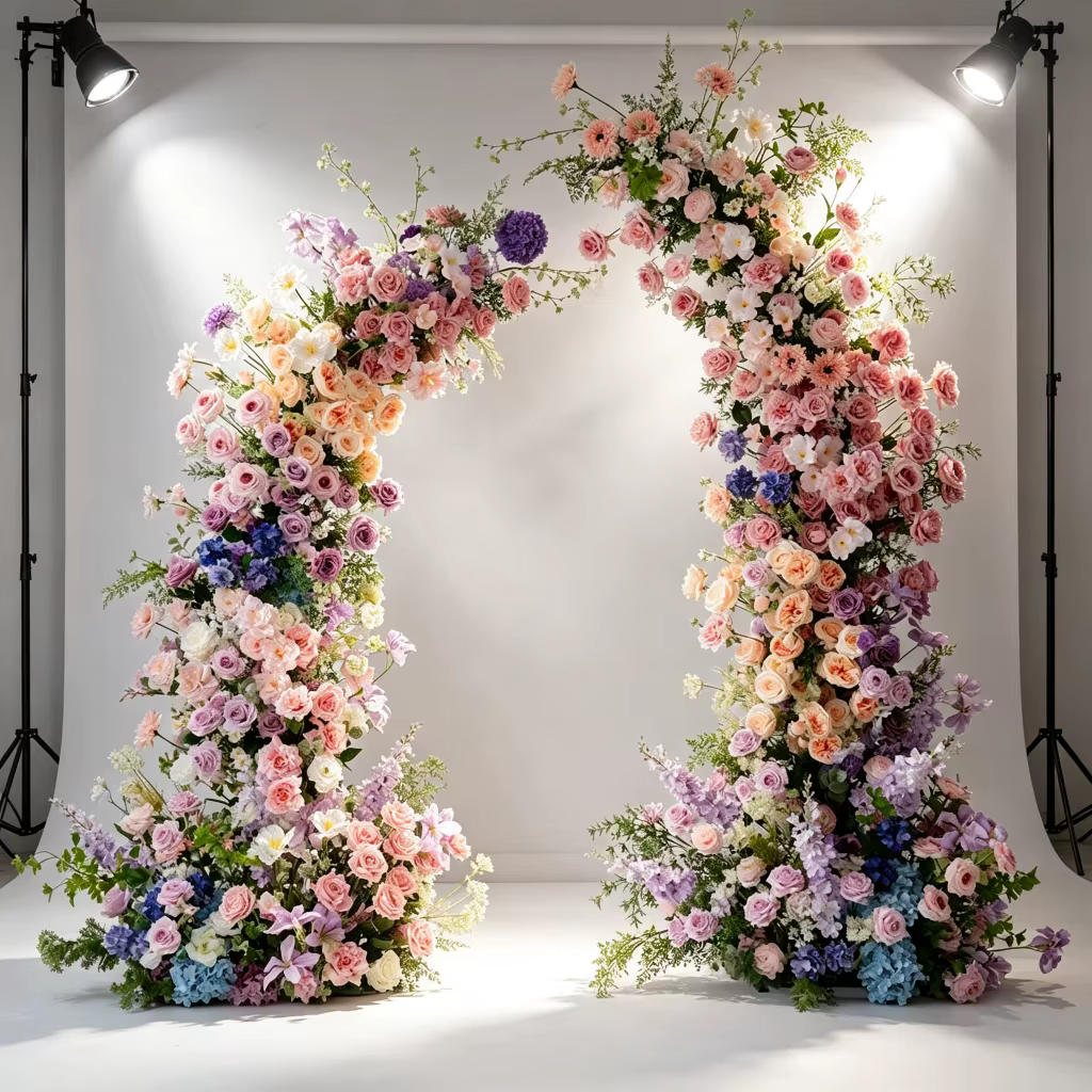 Arche de fleurs artificielles Uflower rose et violette pour mariage