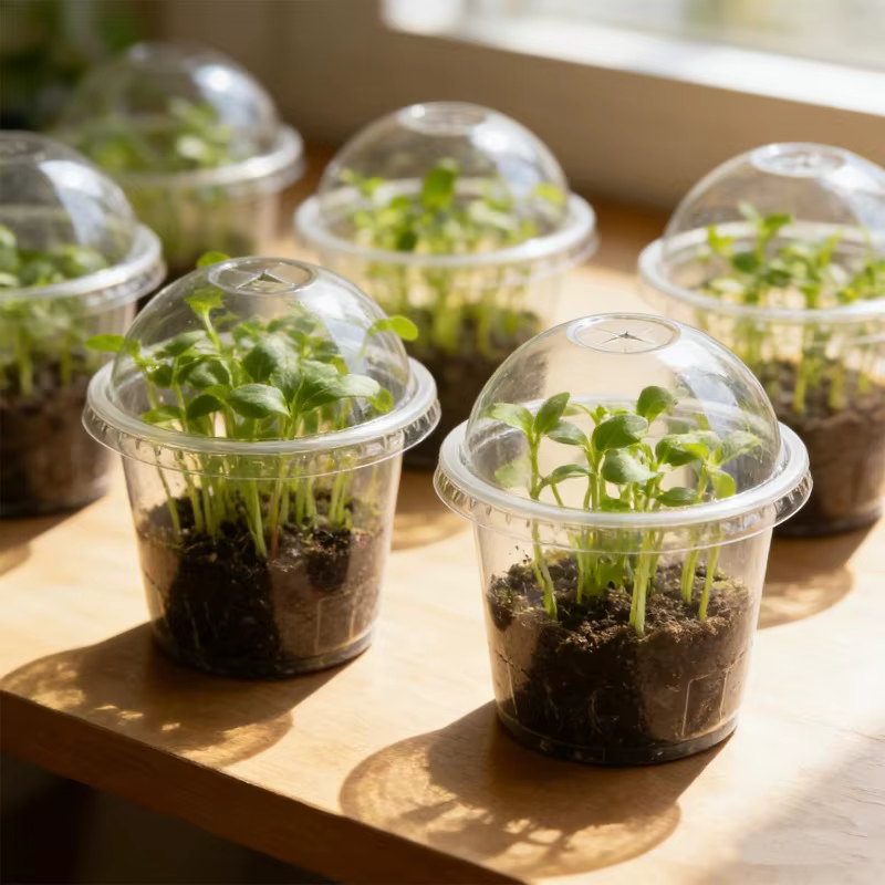 Pot de pépinière transparent avec couvercle respirant