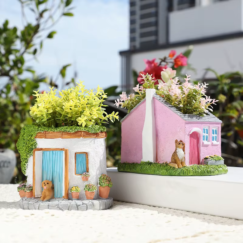 Jardinière succulente en résine – Conception de chalet et de chiot