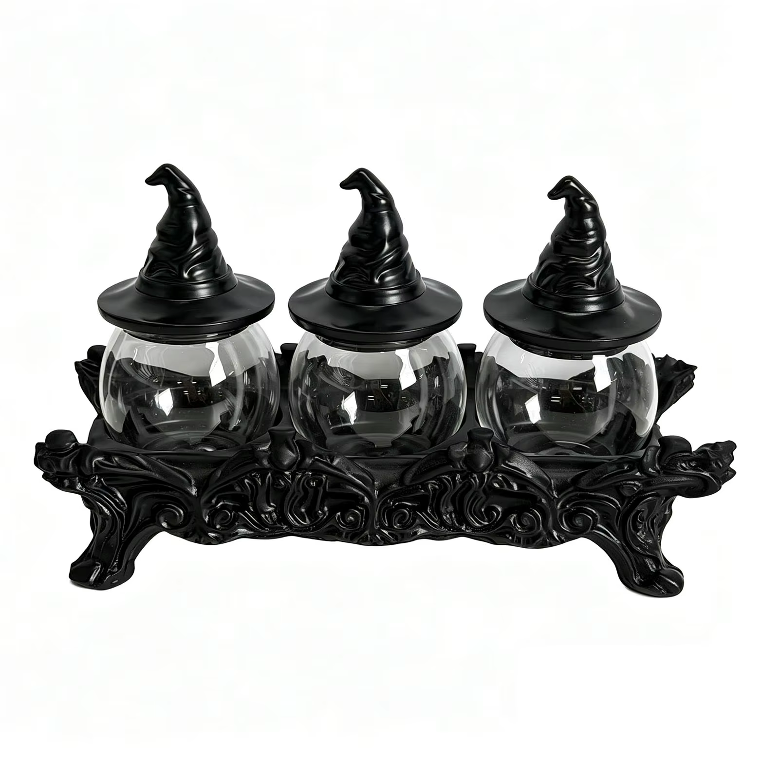 Bocaux à épices uniques avec couvercles en forme de chapeau de sorcière, décoration de cuisine Witchcore, ensemble de bocaux à épices d'apothicaire pour thé, café, noix ou sucre