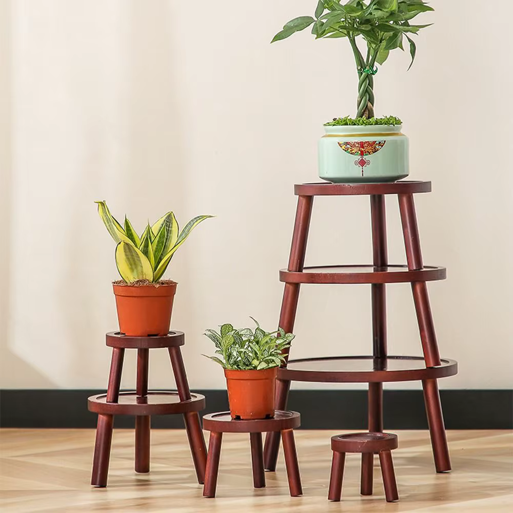 Plateau de pot de fleurs rond en bois