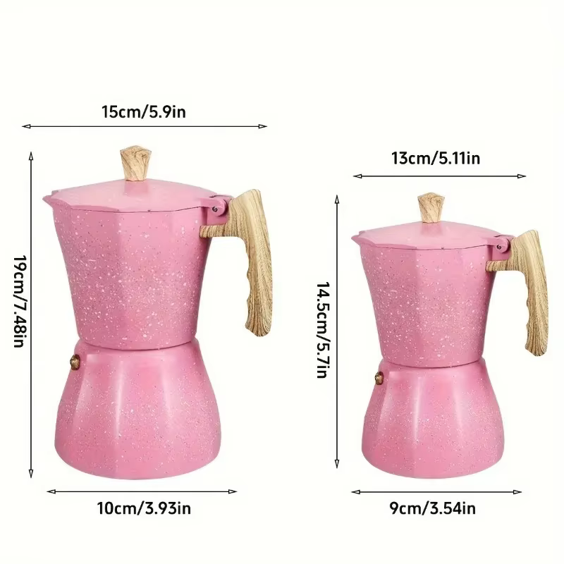 Pot Moka en aluminium rose, cafetière Latte réutilisable, cuisinière italienne, machine à expresso moka, expresso infusé à la main pour usage domestique et café