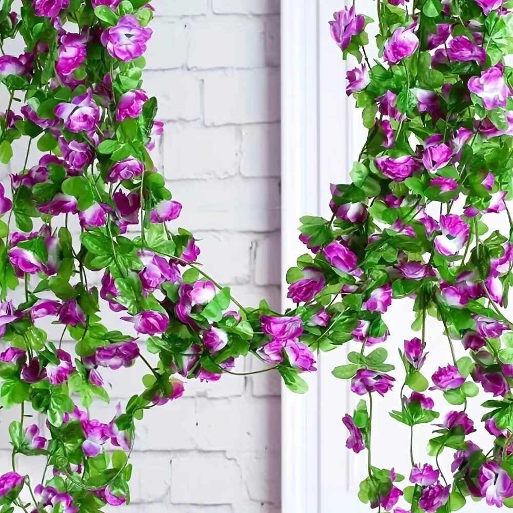 40 tête de fleur 2.3M artificielle multicolore Rose vigne guirlande mariage arc décoration fausse plante feuille