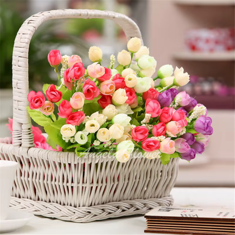 Automne 15 têtes/Bouquet petit bourgeon Roses Bract soie fleur artificielle bricolage mariage maison décor de noël cadeaux floraux accessoires Photo