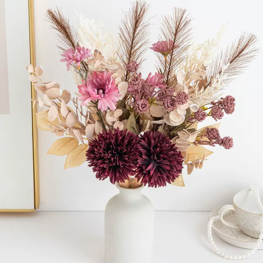Fleur artificielle soie fossé Reed Chrysanthème mariage mariée Bouquet bricolage cadeau maison Vase Cour Festival jardin extérieur ArchDecor
