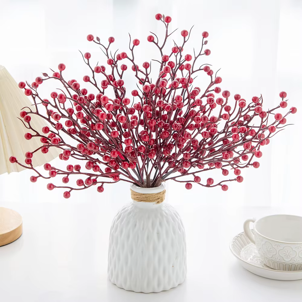 Artificialplant Houx Petits Fruits Rouges De Noël Maison Chambre Décoration De Table De Mariage Bricolage Cadeaux Fleur Tir Prop Accessoires