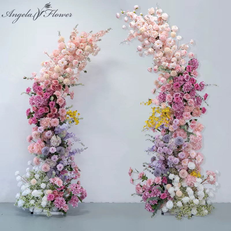 Violet Rose Hortensia Delphinium fleur rangée mariage toile de fond corne arc décor Arrangement Floral fenêtre affichage accessoires A8270